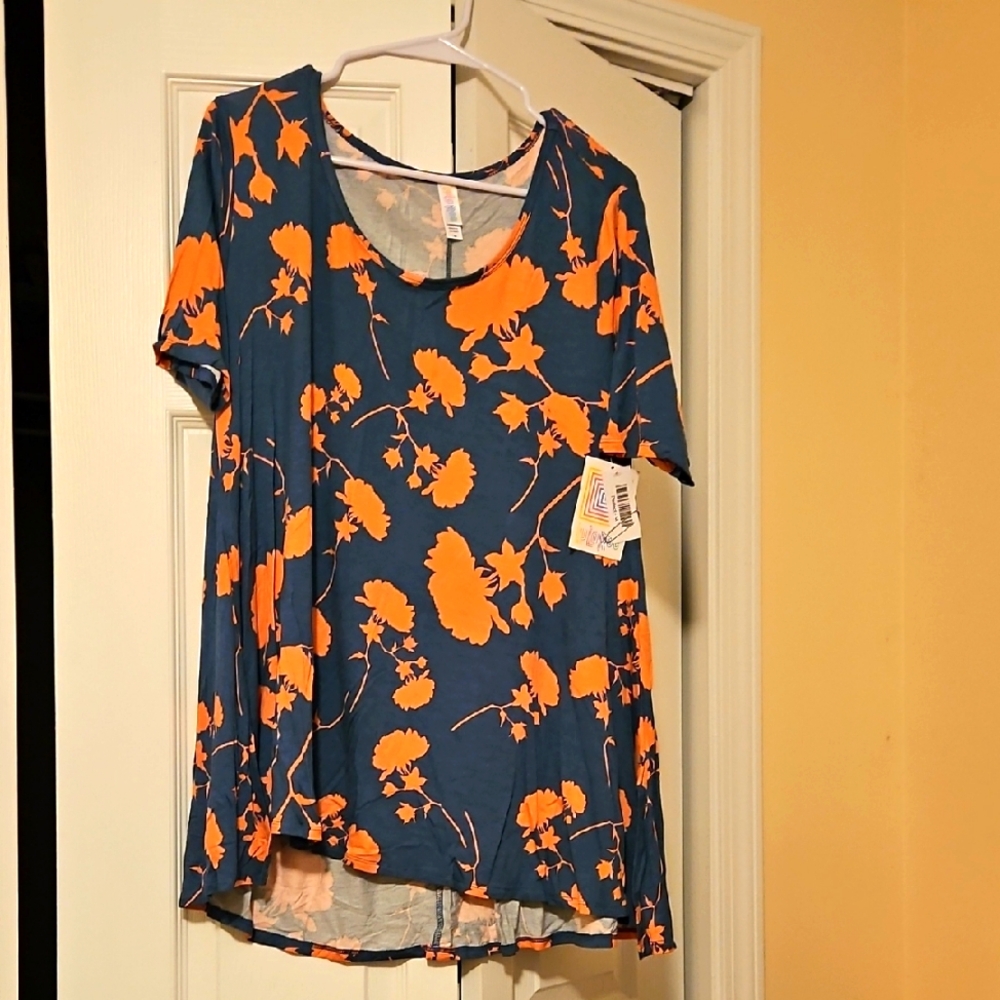 Floral Women's Top in Blue and Peach
